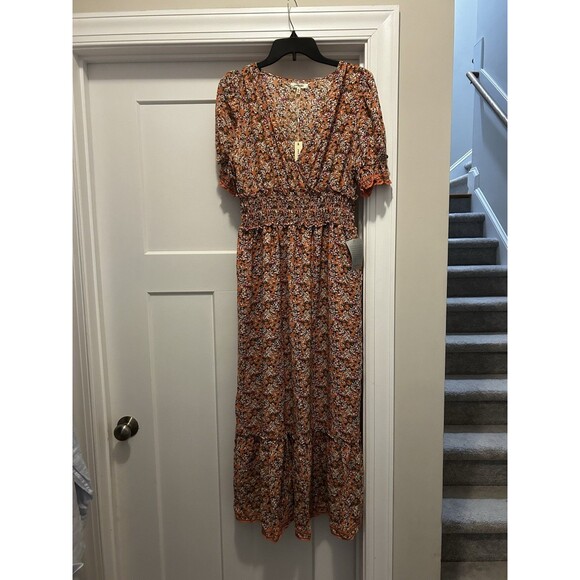 Max Studio Dresses & Skirts - New Floral Peasant Elastic Waist Tiered Maxi Dress Size Large Modest Fairy Flirt